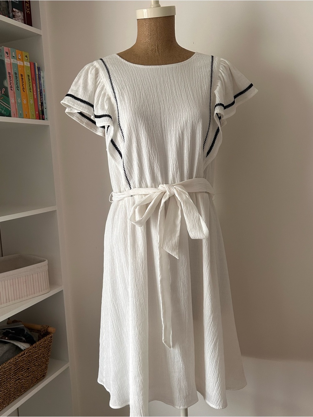 Banana Republic White Flutter-Sleeve Midi Dress.